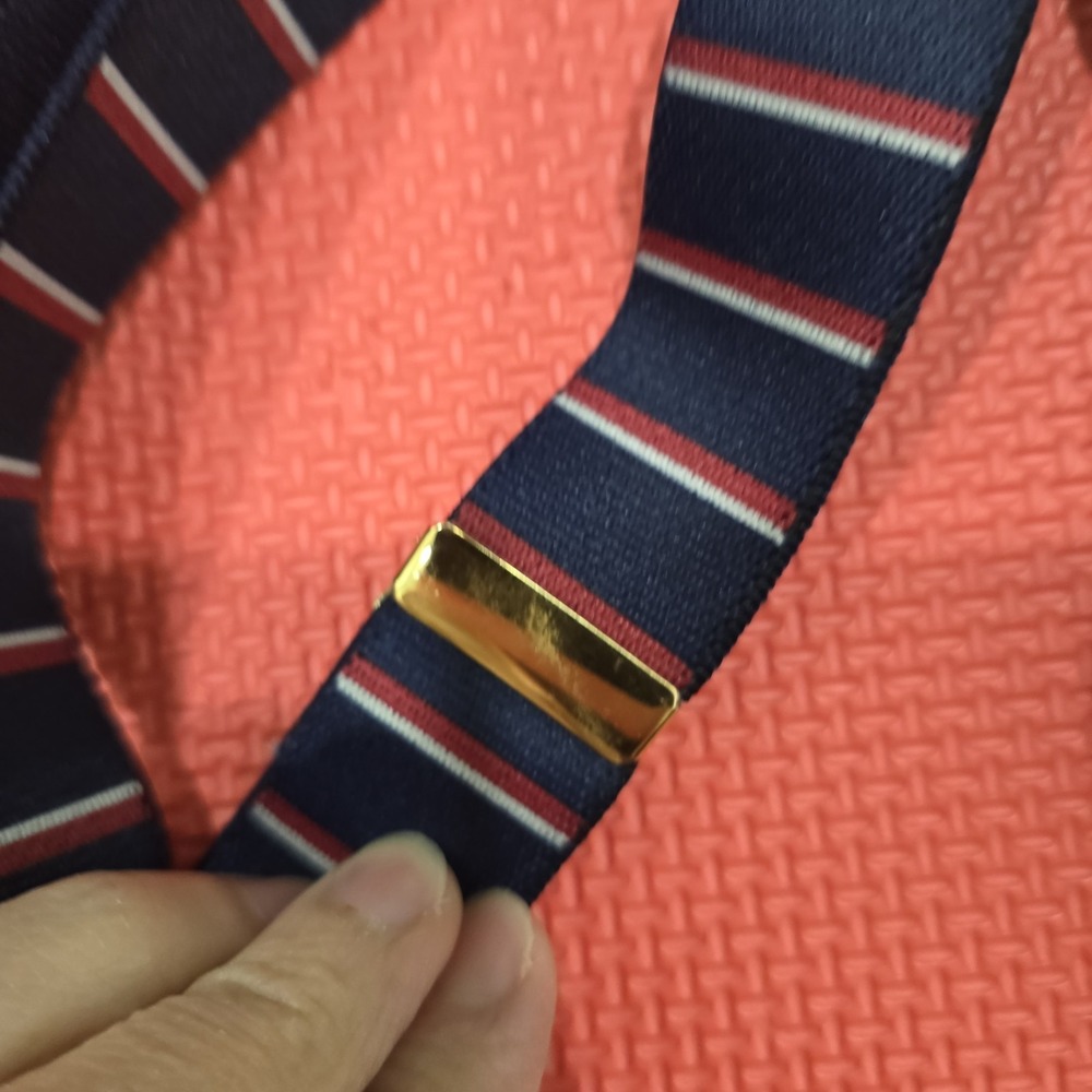 Men's Adjustable X-Back Suspenders - Navy Blue with Red & White Stripes -... - Picture 2 of 7